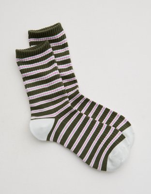 Aerie Ribbed Cotton Crew Socks - Olive Fun