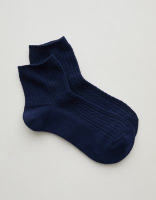 Aerie Cable Quarter Socks - Navy
