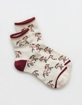 Aerie Ribbed Cotton Quarter Socks - Soft Satin