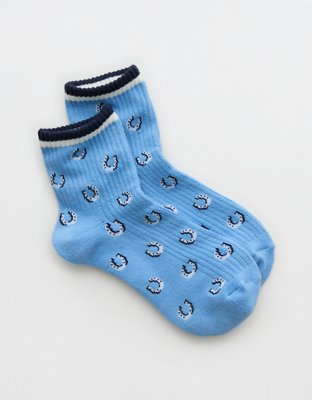 Aerie Ribbed Cotton Quarter Socks - Cloudy Blue
