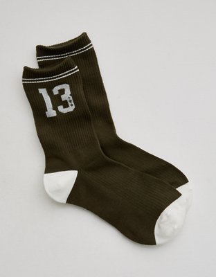 Aerie Ribbed Cotton Crew Socks - Green Olive