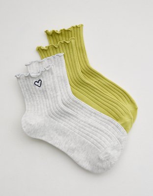 Aerie Ruffle Quarter Sock 2-Pack - Grey