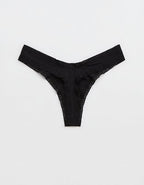 SMOOTHEZ Microfiber Lace High Cut Thong Underwear - True Black