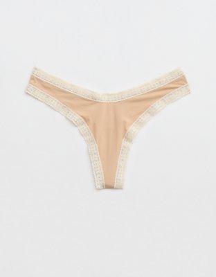 SMOOTHEZ Microfiber Lace High Cut Thong Underwear - Sands