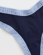 SMOOTHEZ Microfiber Lace High Cut Thong Underwear - Navy