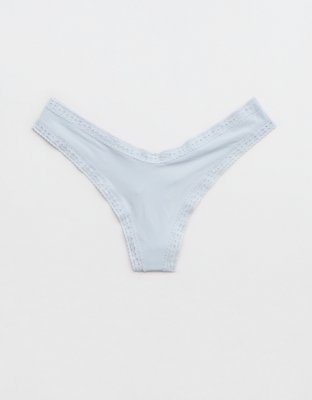 SMOOTHEZ Microfiber Lace High Cut Thong Underwear - Misty Sky