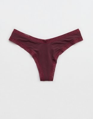 SMOOTHEZ Microfiber Lace High Cut Thong Underwear - Royal Berry