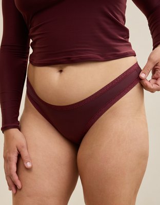SMOOTHEZ Microfiber Lace High Cut Thong Underwear - Royal Berry
