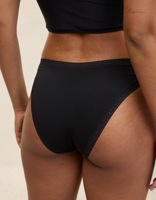 SMOOTHEZ Microfiber Lace Bikini Underwear - True Black
