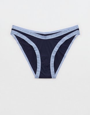 SMOOTHEZ Microfiber Lace Bikini Underwear - Navy