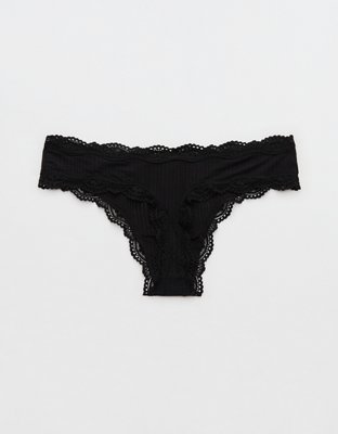 Superchill Modal Lace Thong Underwear - True Black