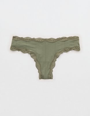 Superchill Modal Lace Thong Underwear - Olive Fun