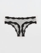 Superchill Modal Lace Thong Underwear - Medium Heather Gray