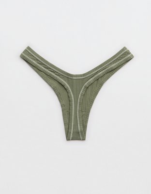 Superchill Modal Rib Thong Underwear - Olive Fun