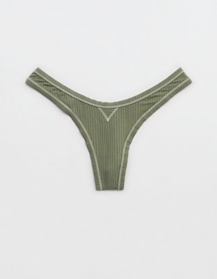Superchill Modal Rib Thong Underwear - Olive Fun