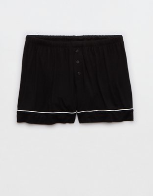 OVERSLEPT by Aerie Real Soft® Piping PJ Short - True Black