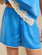 OVERSLEPT by Aerie Liquid Satin Lace Trim Short - Rome Blue