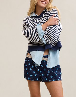 OVERSLEPT by Aerie Around Town Seersucker Boxer - Rich Navy