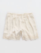 OVERSLEPT by Aerie Liquid Satin Lace Trim Short - Natural