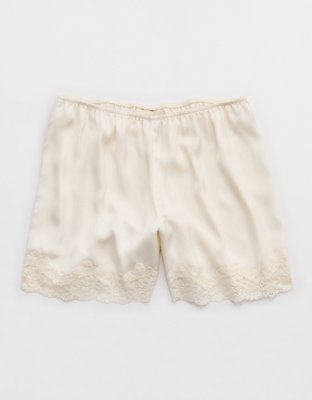 OVERSLEPT by Aerie Liquid Satin Lace Trim Short - Natural