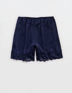 OVERSLEPT by Aerie Liquid Satin Lace Trim Short - Navy