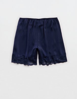 OVERSLEPT by Aerie Liquid Satin Lace Trim Short - Navy