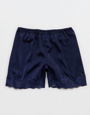 OVERSLEPT by Aerie Liquid Satin Lace Trim Short - Navy
