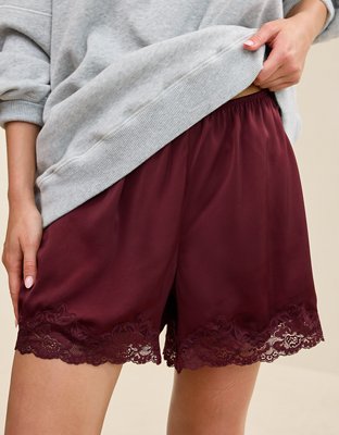 OVERSLEPT by Aerie Liquid Satin Lace Trim Short - Royal Berry