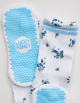 LUCKY HONEY Flower Grip Socks - Blue