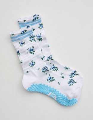 LUCKY HONEY Flower Grip Socks - Blue