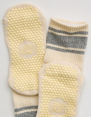 LUCKY HONEY Crew Grip Socks - Light Heather Gray