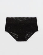 Show Off Vintage Lace Wide Waistband Boybrief Underwear - True Black