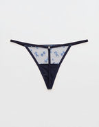 Show Off Embroidery String Thong Underwear - Navy