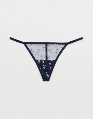 Show Off Embroidery String Thong Underwear - Navy