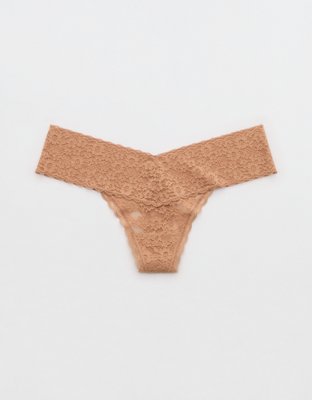 Show Off Vintage Lace Wide Waistband Thong Underwear - Beach Dune