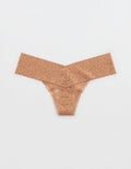 Show Off Vintage Lace Wide Waistband Thong Underwear - Beach Dune