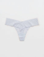 Show Off Vintage Lace Wide Waistband Thong Underwear - Misty Sky
