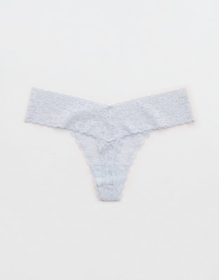 Show Off Vintage Lace Wide Waistband Thong Underwear - Misty Sky