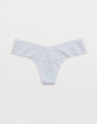 Show Off Vintage Lace Wide Waistband Thong Underwear - Misty Sky
