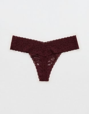 Show Off Vintage Lace Wide Waistband Thong Underwear - Royal Berry