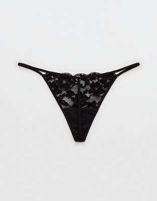 Show Off Chenille Lace String Thong Underwear - True Black