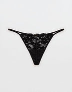 Show Off Chenille Lace String Thong Underwear - True Black