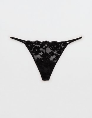 Show Off Chenille Lace String Thong Underwear - True Black