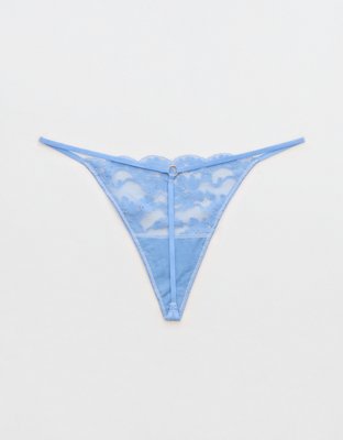 Show Off Chenille Lace String Thong Underwear - Cloudy Blue