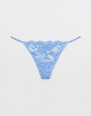 Show Off Chenille Lace String Thong Underwear - Cloudy Blue