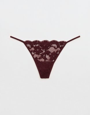 Show Off Chenille Lace String Thong Underwear - Royal Berry