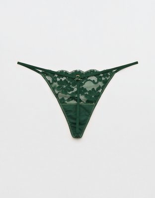 Show Off Chenille Lace String Thong Underwear - Rugged Green