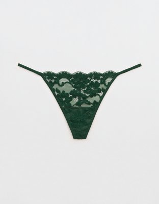 Show Off Chenille Lace String Thong Underwear - Rugged Green