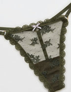 Show Off Midnight Romance Lace String Thong Underwear - Festive Olive