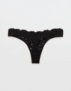 Show Off Dozen Roses Lace Thong Underwear - True Black